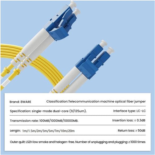 8ware 1m LC-LC OS2 Single Mode Dual-Core Fibre / Fiber Optic Cable UPC Duplex Armoured Low Smoke Zero Halogen (LSZH) Jacket Yellow - Image 2