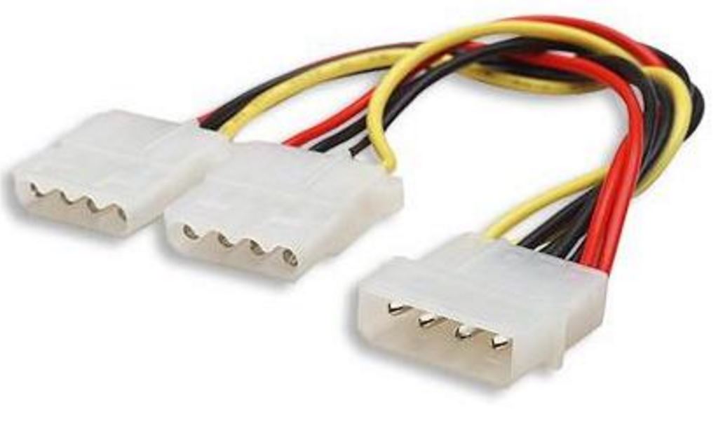 8ware Internal Power Molex Cable 20cm - 5.25" 4 pins Male to 2x 5.25" 4 pins Female 18AWG RoHS - Image 1
