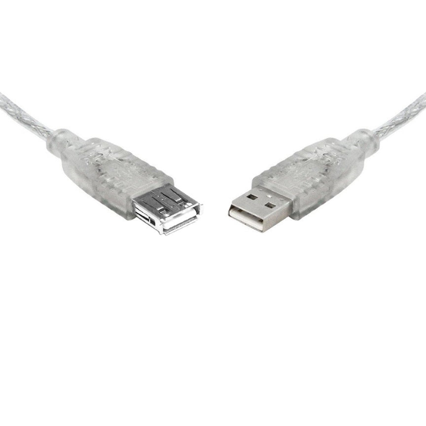 8Ware USB 2.0 Extension Cable 1m A to A Male to Female Transparent Metal Sheath Cable - Image 1