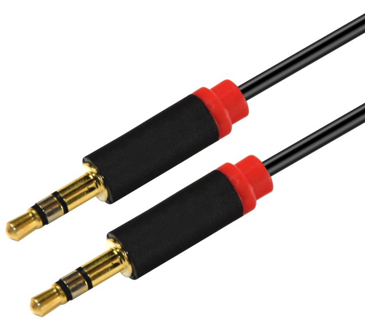 Astrotek 1m Stereo 3.5mm Flat Cable Male to Male Black with Red Mold - Audio Input Extension Auxiliary Car Cord - Image 1