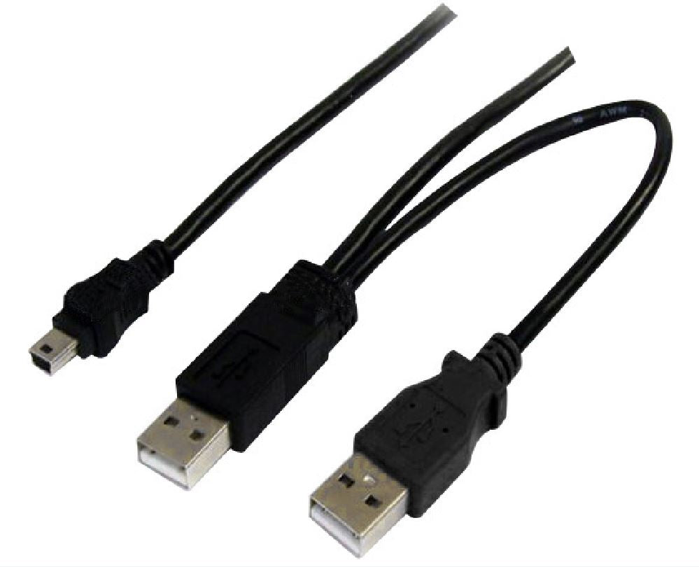 Astrotek USB 2.0 Y Splitter Cable - Type A Male to Mini B 5 pins 1m + USB Type A Male 2m Black Colour Power Adapter Hub Charging 20cm - Image 2