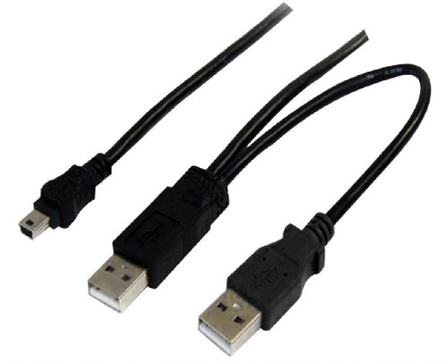 Astrotek USB 2.0 Y Splitter Cable - Type A Male to Mini B 5 pins 1m + USB Type A Male 2m Black Colour Power Adapter Hub Charging 20cm - Image 2