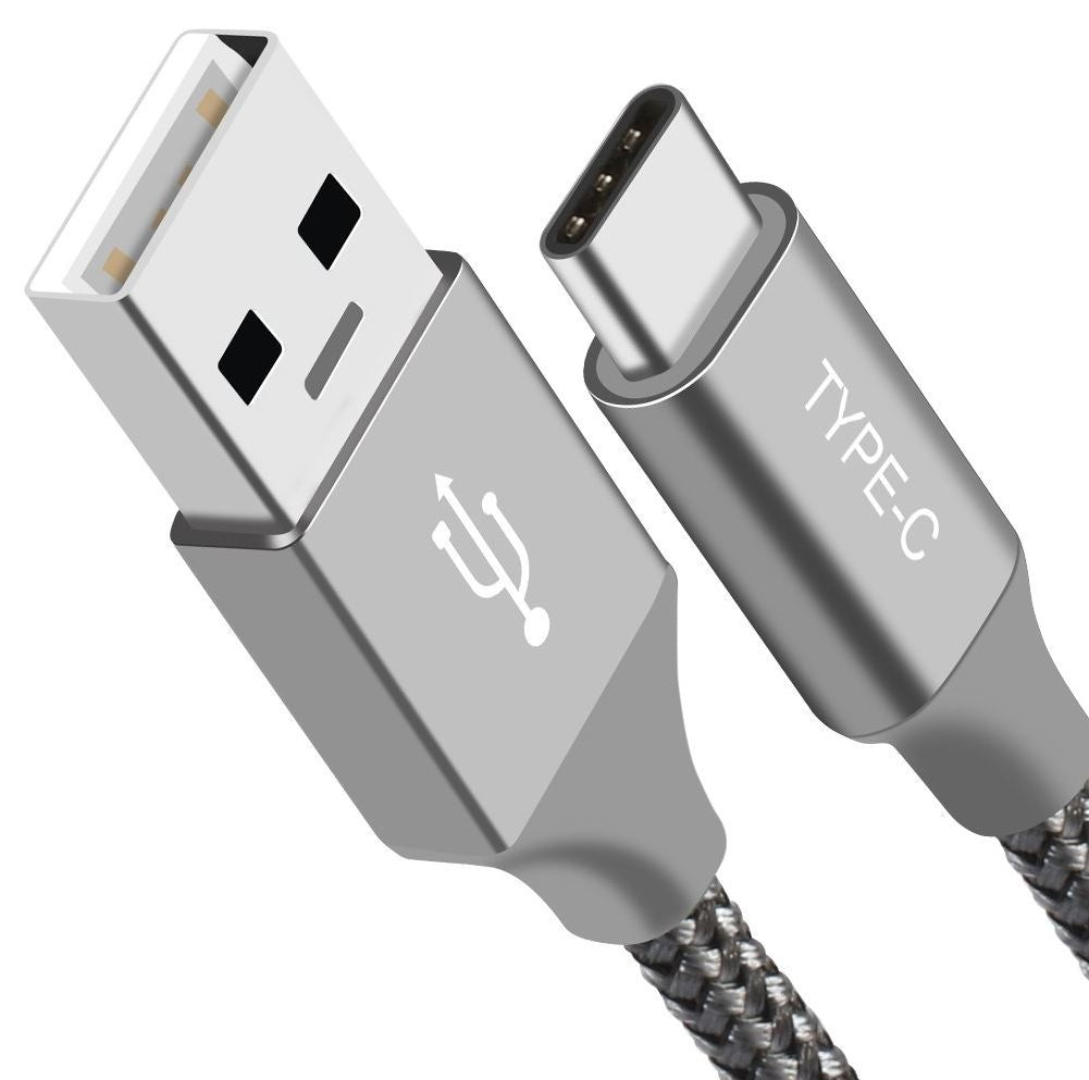 Astrotek 1m USB-A  to Type-C Data Sync Charger Cable Silver Strong Braided Heavy Duty Fast Charging for Samsung Galaxy Note S8 Plus LG Google Macbook - Image 2