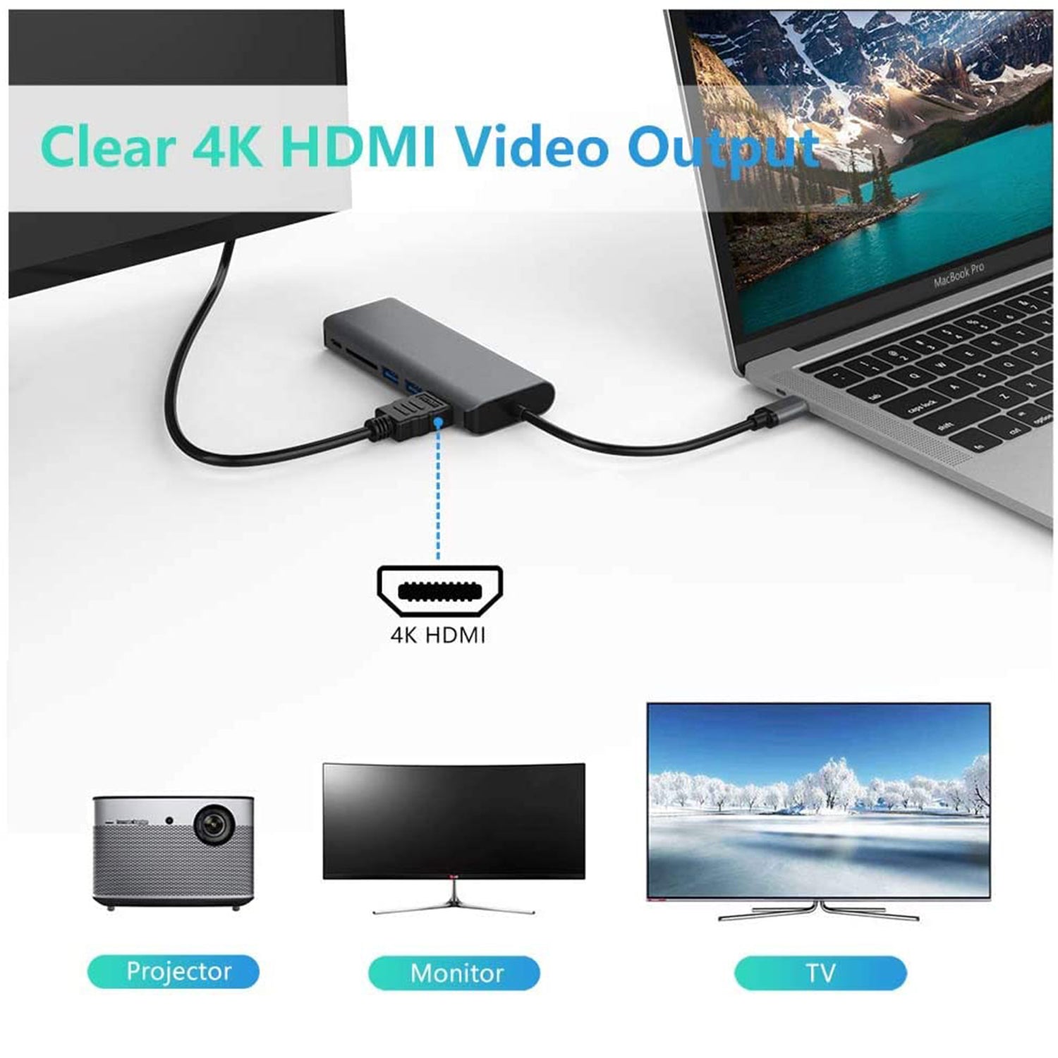Astrotek USB-C Dock 6-in-1 Multiport Hub/Docking Station with 60W Power 1xHDMI 4K GLAN 2xUSB3.0 Card Reader for HP Lenovo Asus MacBook Chromebook - Image 2