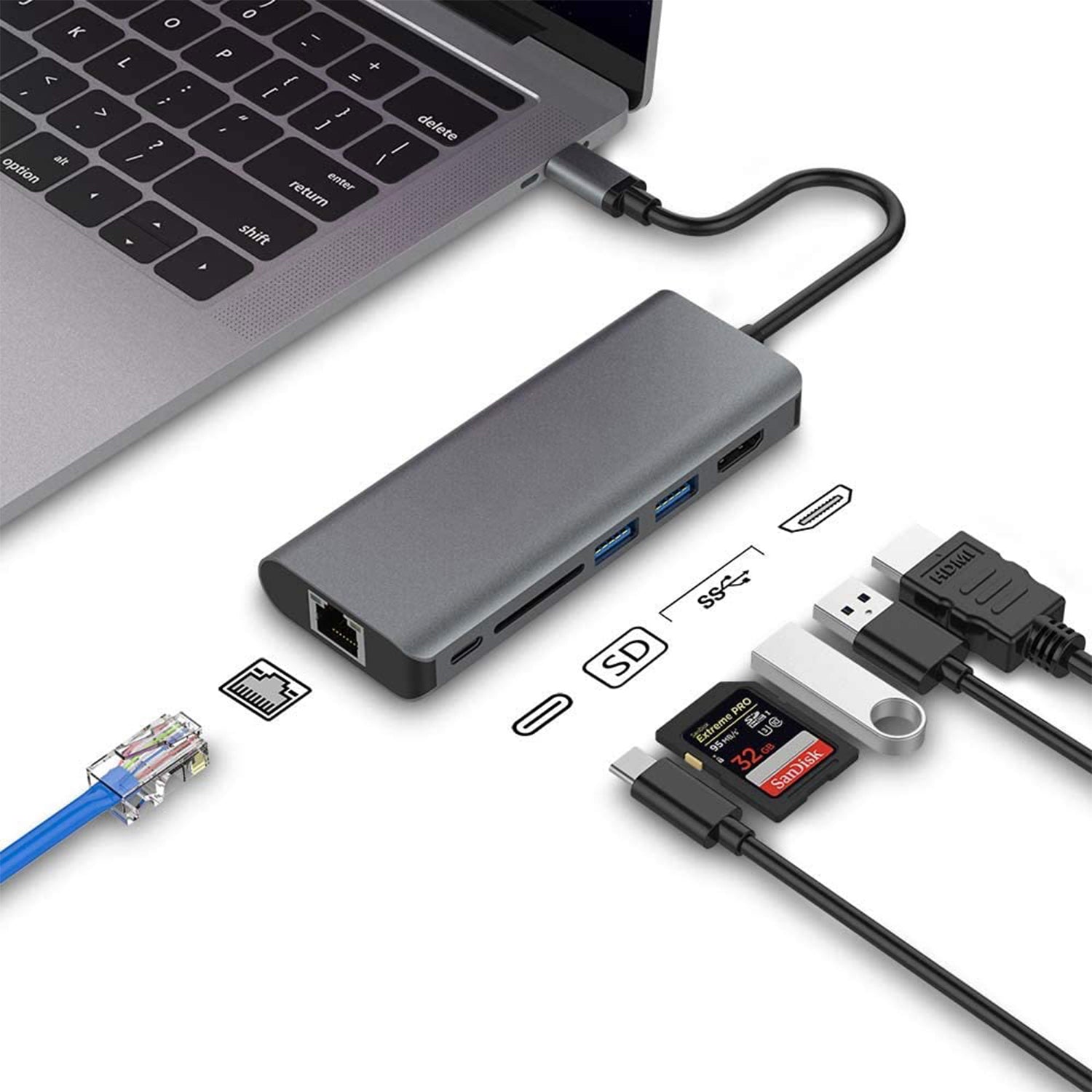 Astrotek USB-C Dock 6-in-1 Multiport Hub/Docking Station with 60W Power 1xHDMI 4K GLAN 2xUSB3.0 Card Reader for HP Lenovo Asus MacBook Chromebook - Image 3