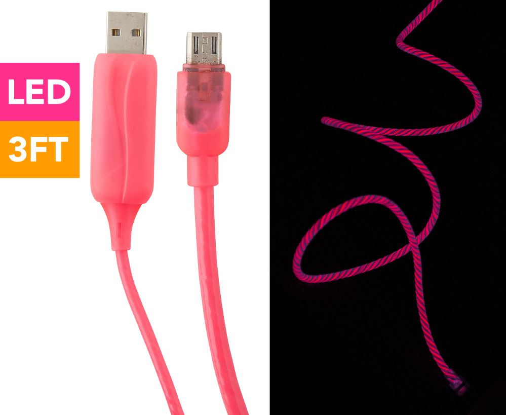 Astrotek 1m LED Light Up Visible Flowing Micro USB Charger Data Cable Pink Charging Cord for Samsung LG Android Mobile Phone - Image 3