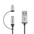 mbeat® 1m Lightning and Micro USB Data Cable - 2-in-1/Aluminmum Shell Crush-Proof/Nylon Braided/Silver/ Apple/Andriod Tablet Mobile Device - Image 1