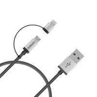 (LS) mbeat® 1m Lightning and Micro USB Data Cable - 2-in-1/Aluminmum Shell Crush-Proof/Nylon Braided/Silver/ Apple/Andriod Tablet Mobile Device - Image 2
