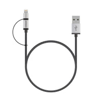 (LS) mbeat® 1m Lightning and Micro USB Data Cable - 2-in-1/Aluminmum Shell Crush-Proof/Nylon Braided/Silver/ Apple/Andriod Tablet Mobile Device - Image 3