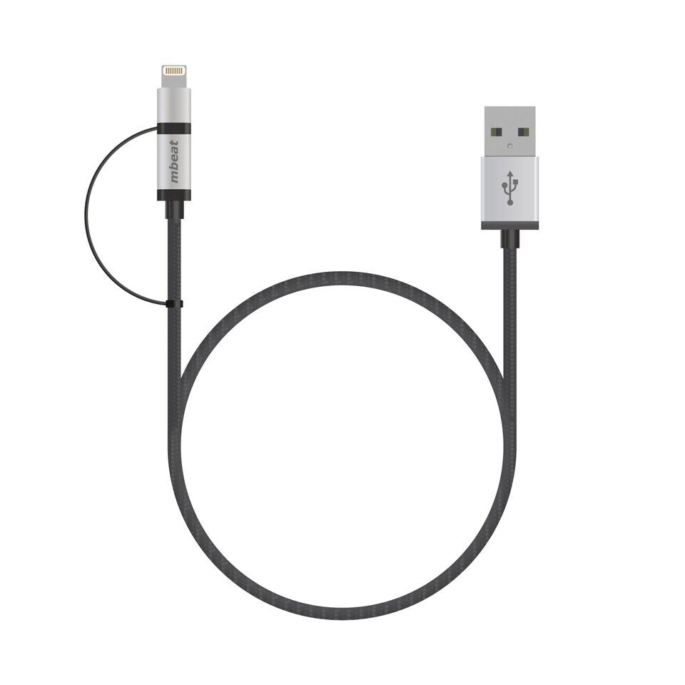(LS) mbeat® 1m Lightning and Micro USB Data Cable - 2-in-1/Aluminmum Shell Crush-Proof/Nylon Braided/Silver/ Apple/Andriod Tablet Mobile Device - Image 3
