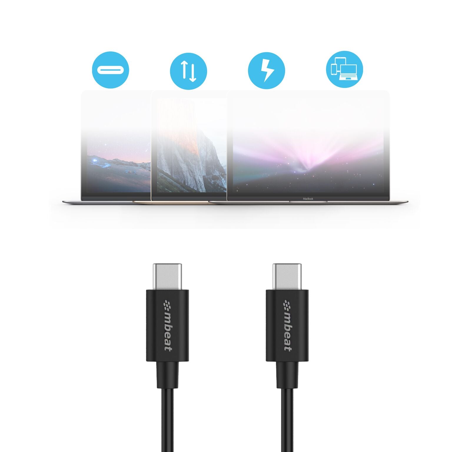 mbeat® Prime 1m USB-C to USB-C 2.0 Charge And Sync Cable High Quality/Fast Charge for Mobile Phone Device Samsung Galaxy Note 8 S8 9 Plus LG Huawei - Image 3