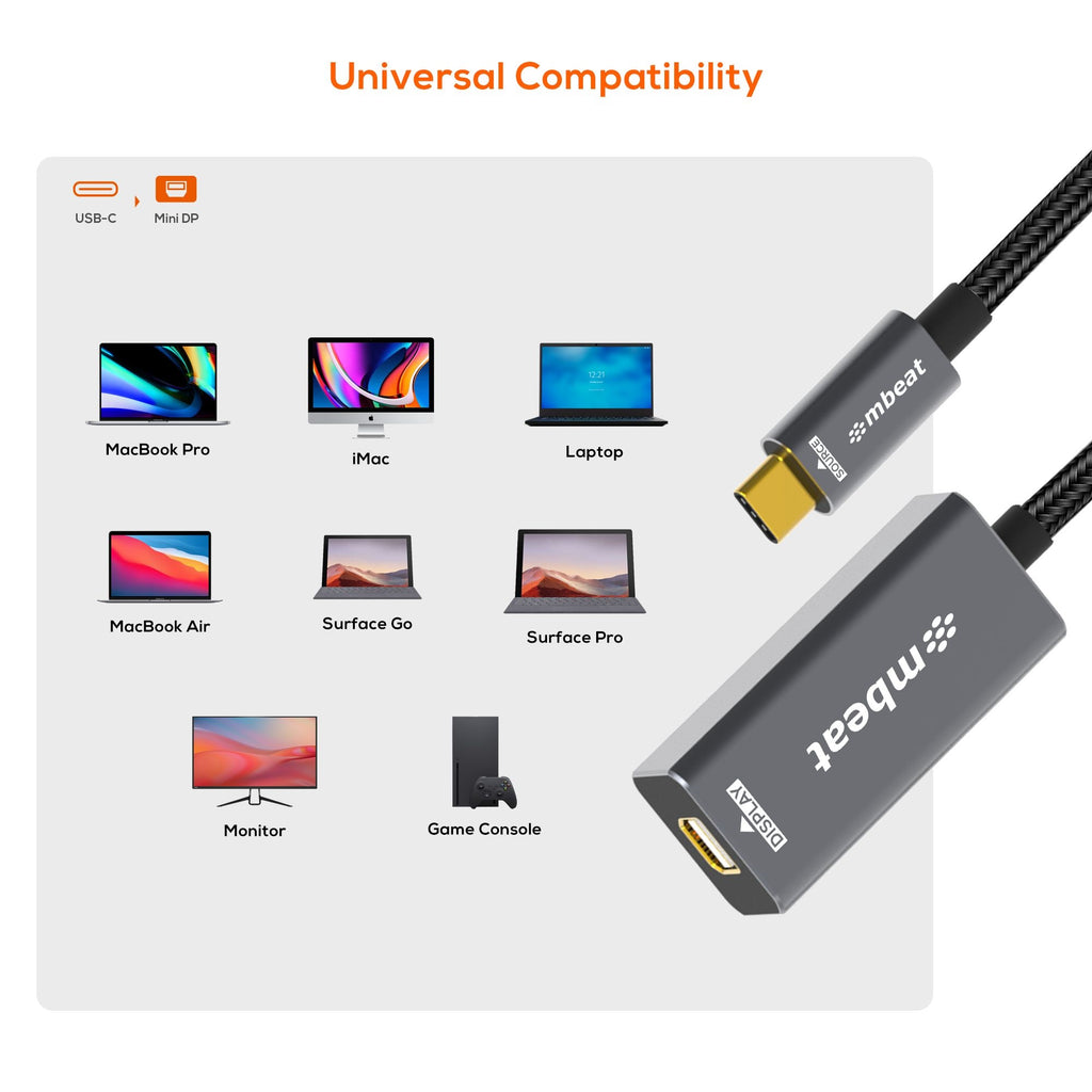 mbeat® Tough Link USB-C to Mini DisplayPort Adapter  Host Interface: USB-C 3.2 Gen 2 Up to 4K@60Hz (3840×2160) Product Weight: 19.2g - Image 3