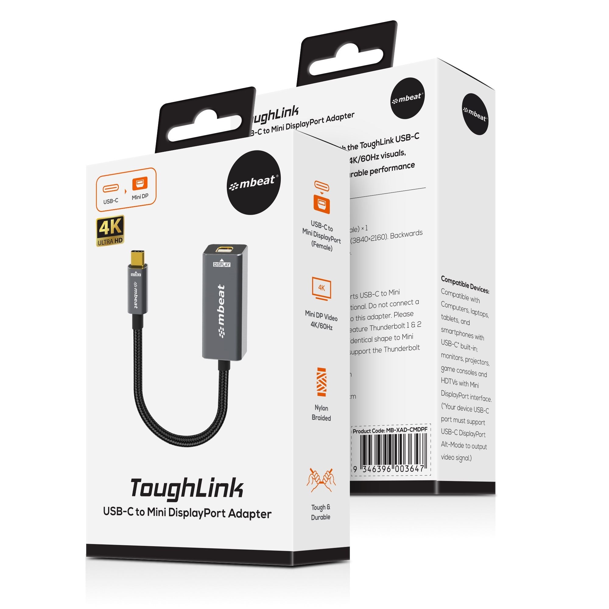 mbeat® Tough Link USB-C to Mini DisplayPort Adapter  Host Interface: USB-C 3.2 Gen 2 Up to 4K@60Hz (3840×2160) Product Weight: 19.2g - Image 4