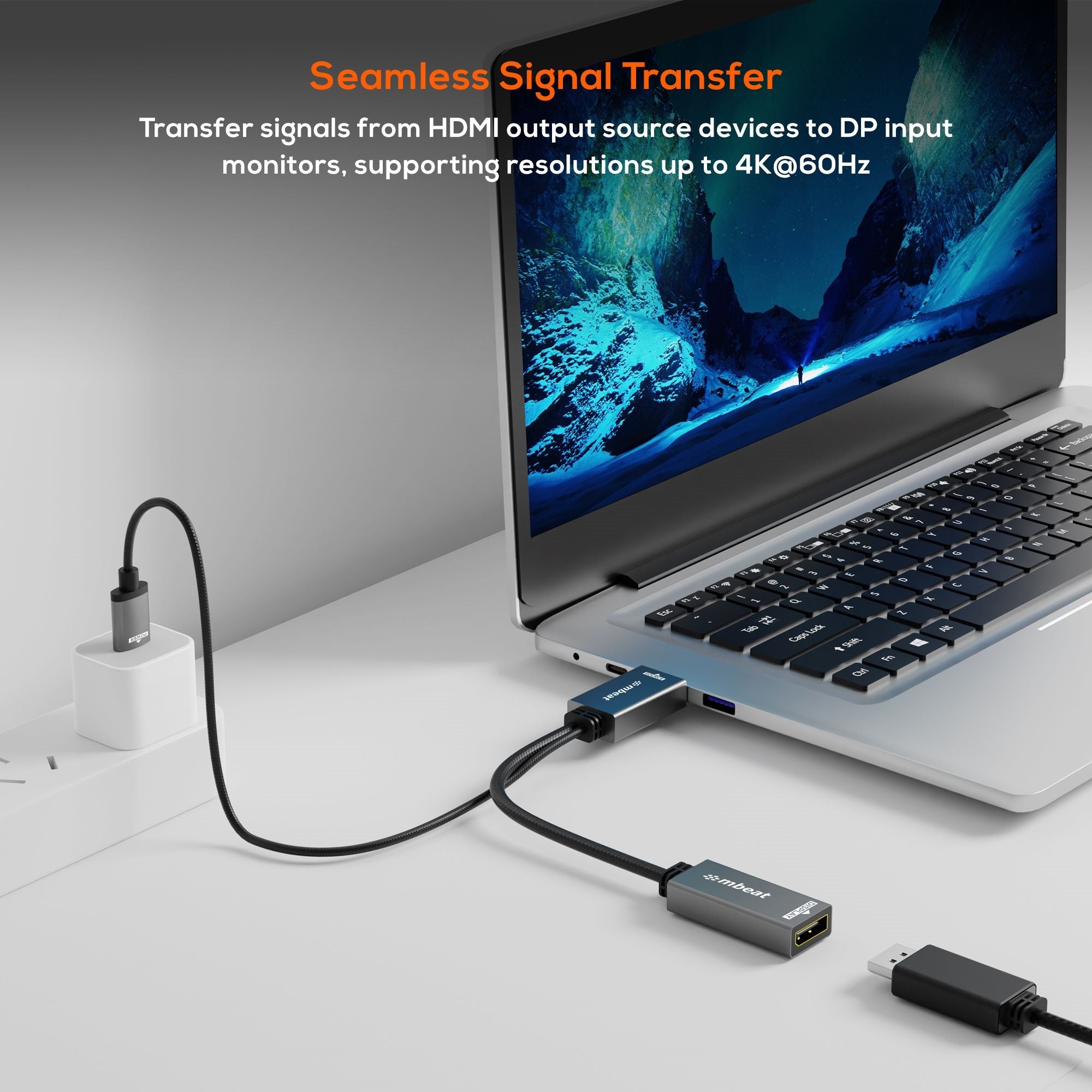 mbeat® Tough Link HDMI to DisplayPort Adapter with USB Power  Seamless Signal Transfer  Plug-and-Play Convenience Cable Length: 15cm Package - Image 2