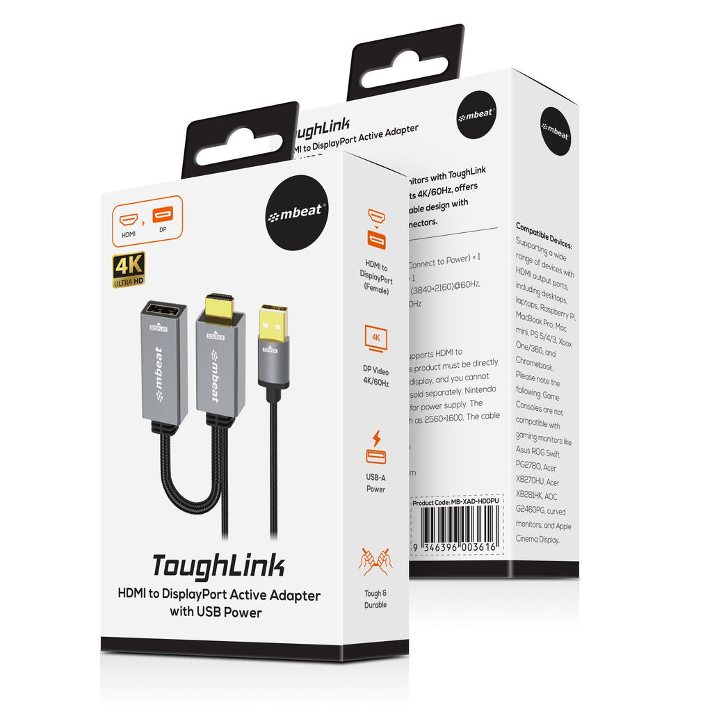 mbeat® Tough Link HDMI to DisplayPort Adapter with USB Power  Seamless Signal Transfer  Plug-and-Play Convenience Cable Length: 15cm Package - Image 4