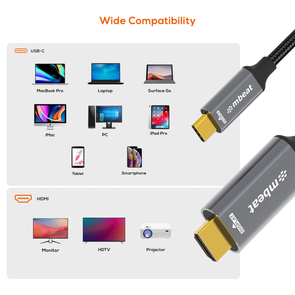 mbeat® Tough Link 8K 1.8m USB-C to HDMI Cable  Host Interface: USB-C Output Interface: HDMI USBC-C HDMI  Package Weight: 101.3g - Image 3