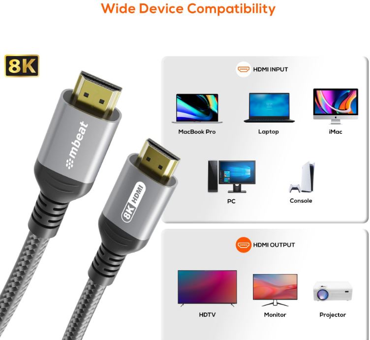 mbeat® Tough Link 1.5m Certified 8K HDMI Cable - Space Grey  HDMI 2.1 (male) to HDMI 2.1 (male) 50cm × 2.02cm × 1.13cm - Image 2