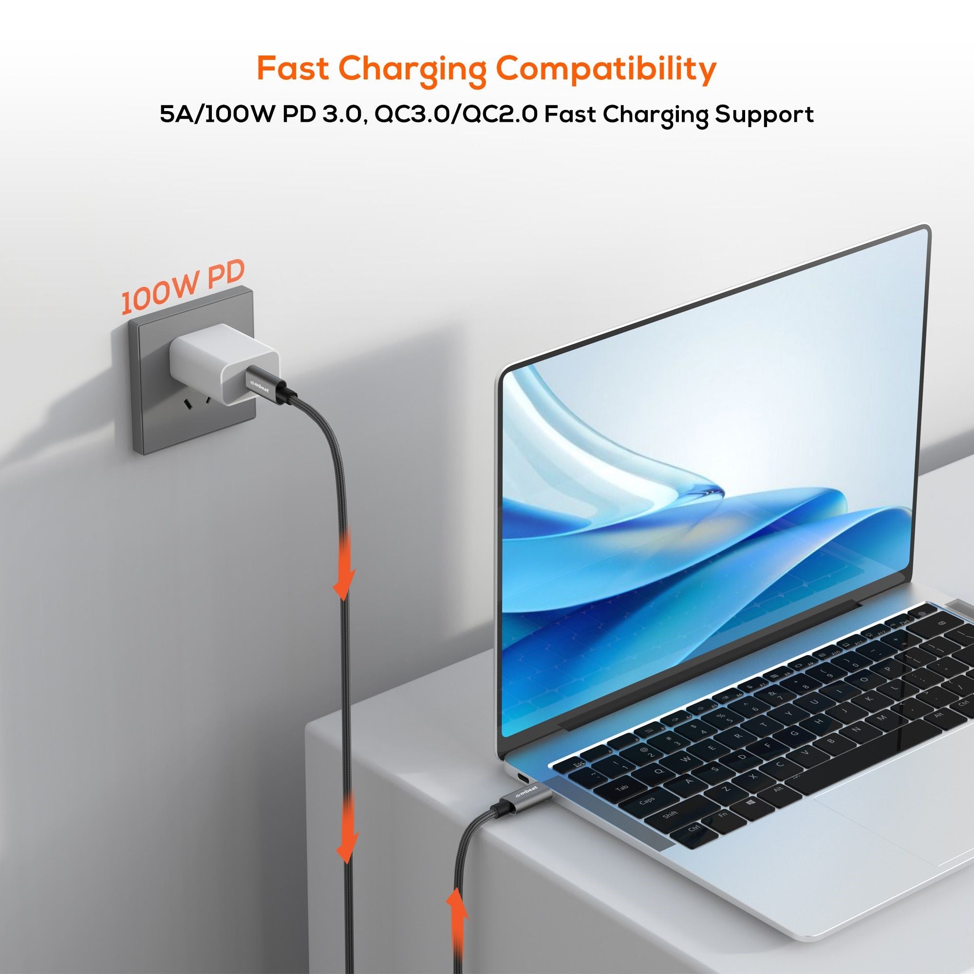 mbeat® Tough Link 1.8m USB 3.2 Gen2 USB-C Cable - Space Grey transfer at speeds up to 10Gbps Video Resolution: Maximum 4K/60Hz - Image 3