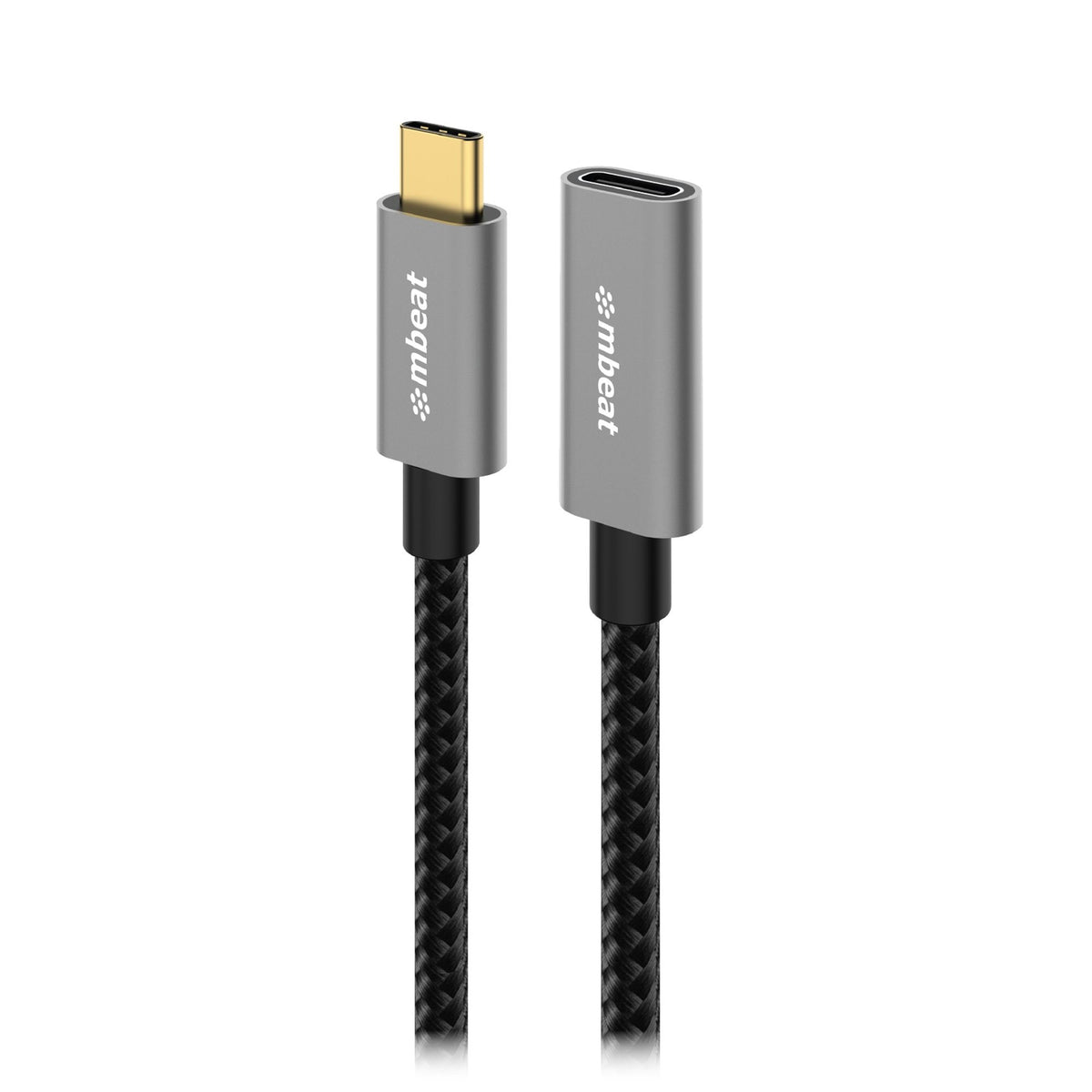 mbeat® Tough Link 1m USB 3.2 Gen2 USB-C Extension Cable - Space Grey Video Resolution: Maximum 4K/60Hz Material: Aluminium Housing, Nylon Braided - Image 1