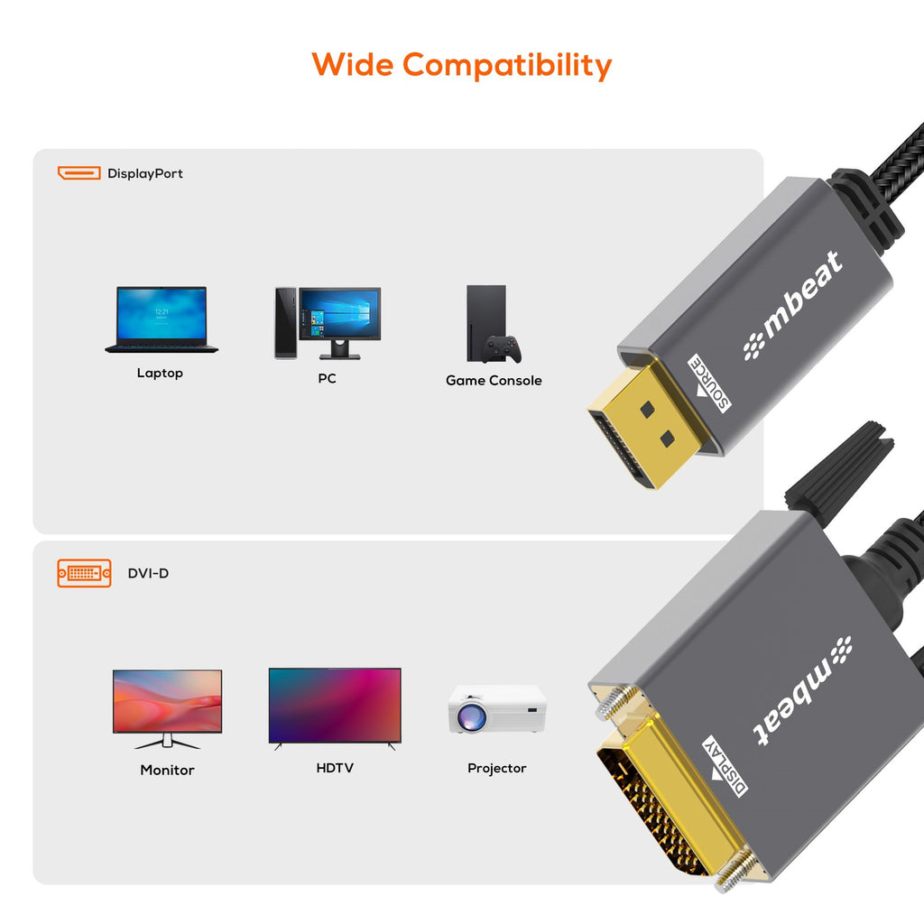 mbeat® Tough Link 1.8m DisplayPort to DVI-D Cable Effortless plug and play Resolutions up to 1080p/60Hz (1920×1080) Package Weight: 164g - Image 3