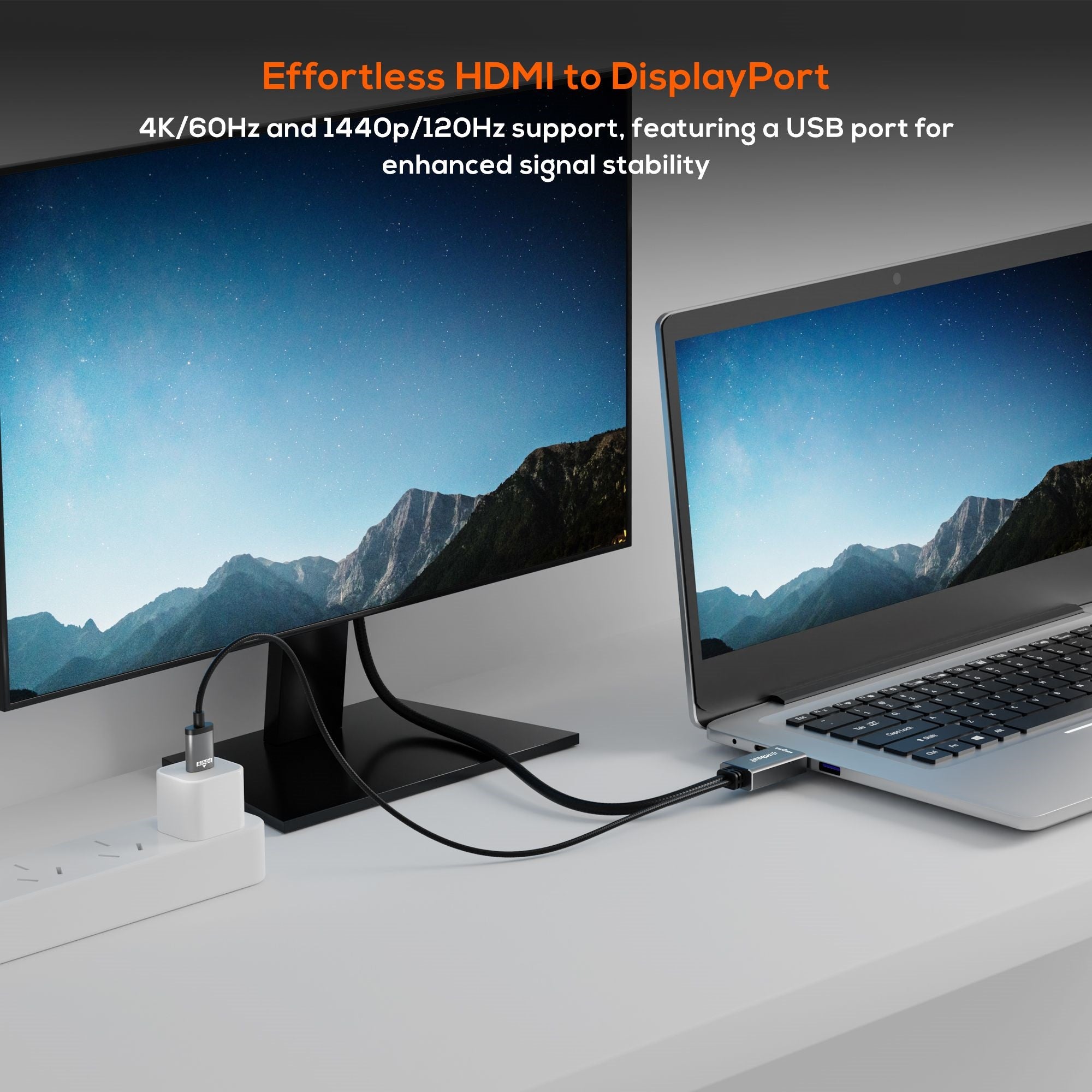 mbeat® Tough Link 1.8m HDMI to DisplayPort Cable with USB Power  4K@60Hz (3840×2160), 1440p@120Hz, 1080p@120Hz Package Weight: 150g - Image 2