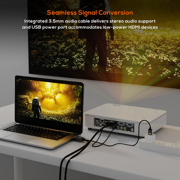 (LS) mbeat® Tough Link 1.8m HDMI to VGA Cable with USB Power & 3.5mm Audio Up to 1080p@60Hz (1920×1080) HDMI (Male)×1; USB-A (Connect to Power)×1
