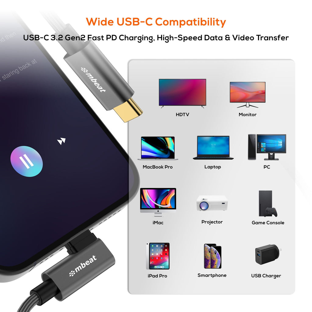 mbeat® Tough Link 1.8m L-Shape USB 3.2 Gen2 USB-C Cable - Space Grey Data Transfer Rate: Maximum 10Gbps  Video Resolution: Maximum 4K/60Hz Weight 85g - Image 3