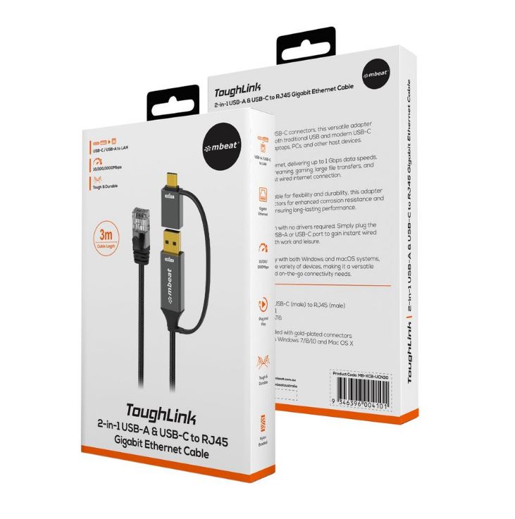 (LS) mbeat® Tough Link 3m USB & USB-C to RJ45 Ethernet Cable - Space Grey - Image 4