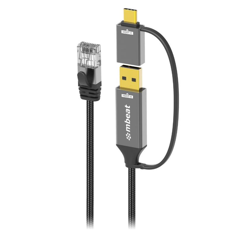 mbeat® Tough Link 3m USB & USB-C to RJ45 Ethernet Cable - Space Grey - Image 1