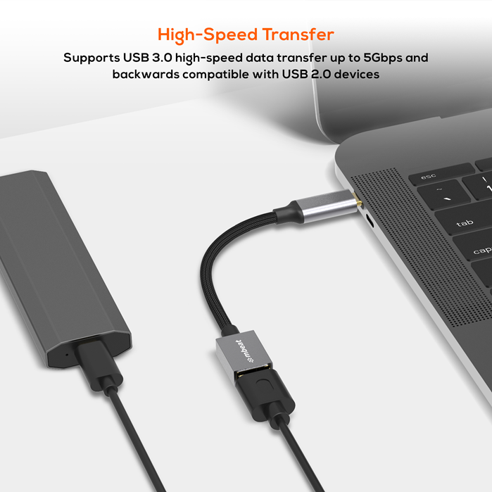 mbeat® Tough Link USB-C to USB 3.0 Adapter with Cable - Space Grey Package Weight: 25g Cable Length: 15cm - Image 2