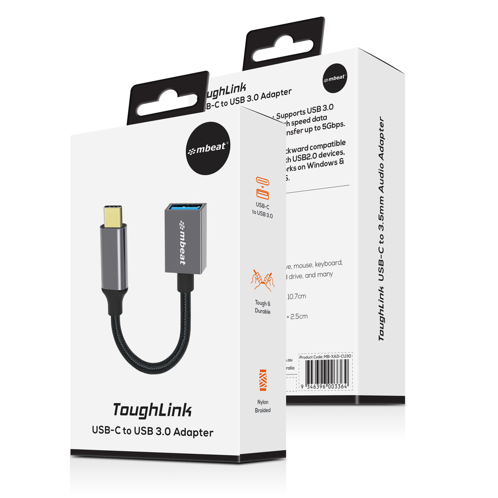 mbeat® Tough Link USB-C to USB 3.0 Adapter with Cable - Space Grey Package Weight: 25g Cable Length: 15cm - Image 4