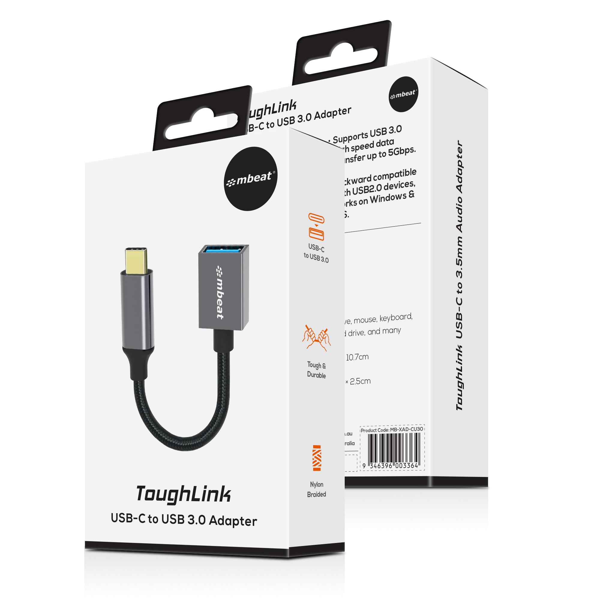 mbeat® Tough Link USB-C to USB 3.0 Adapter with Cable - Space Grey Package Weight: 25g Cable Length: 15cm - Image 4