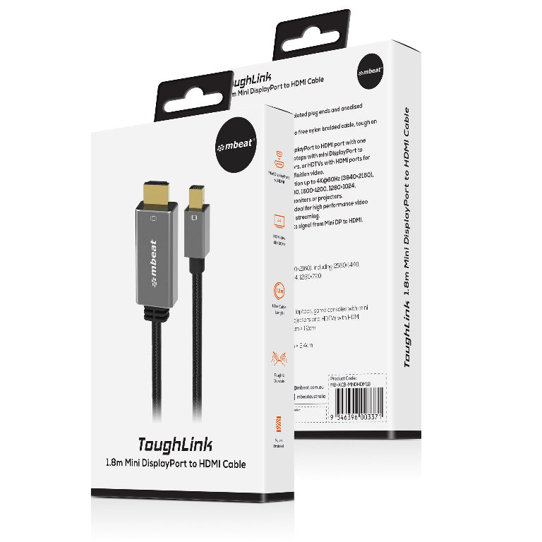 (LS) mbeat® Tough Link 1.8m Mini DisplayPort to HDMI Cable - Space Grey Package Weight: 100g HDMI Cable Mini Displayport  Package Weight: 100g - Image 4
