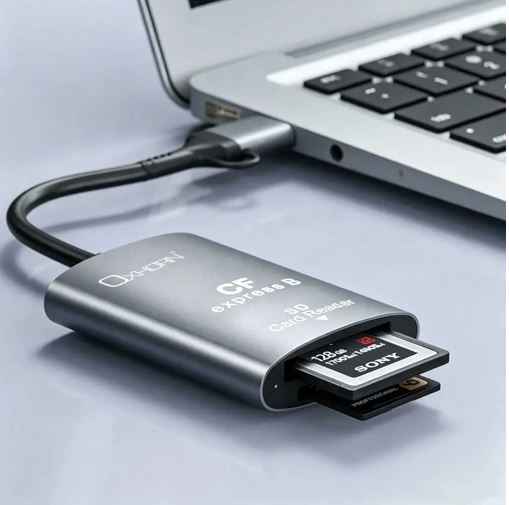 Oxhorn USB 3.2 Gen 2 10Gbps CF Express B and SD Card-reader Aluminum USB-C 3.2 USB-A 3.2 lightweight Plug-and-play Silver - Image 2