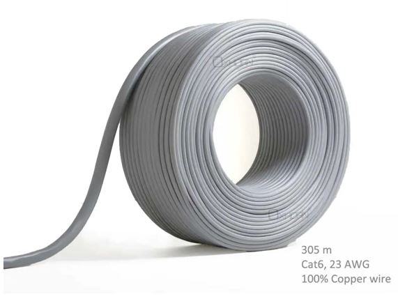 Network Cable Cat6 305m Roll Un-shielded twisted pair UTP 23AWG PVC solid pure 0.56mm copper wire Grey - Image 2