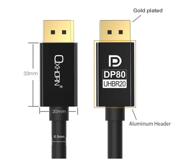 Oxhorn 4K DisplayPort 2.1 DP80 Cable 1.8m Male to Male V2.1 16K@60Hz Gold-Plated Aluminum High Speed VESA Certified  for Gaming Monitor TV PC Laptop - Image 2