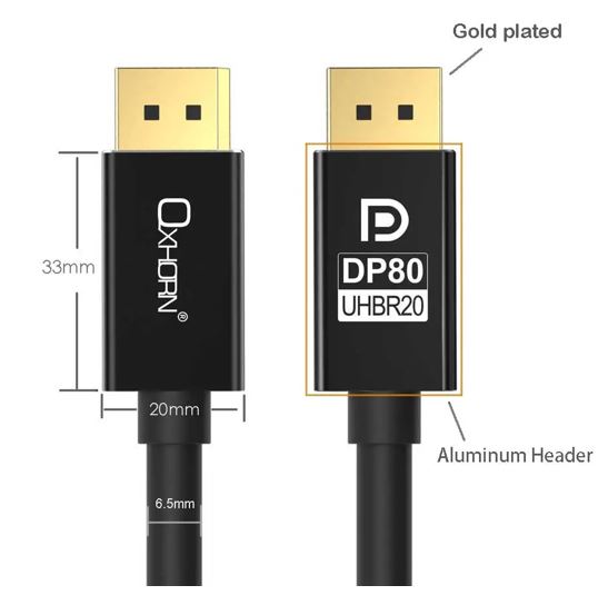 Oxhorn 4K DisplayPort 2.1 DP80 Cable 3m Male to Male V2.1 16K@60Hz Gold-Plated Aluminum High Speed VESA Certified  for Gaming Monitor TV PC Laptop - Image 2
