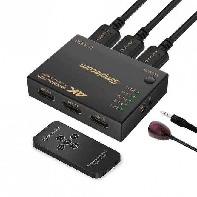 Simplecom CM305 Ultra HD 5 Way HDMI Switch 5 IN 1 OUT Splitter 4K@60Hz - Image 3