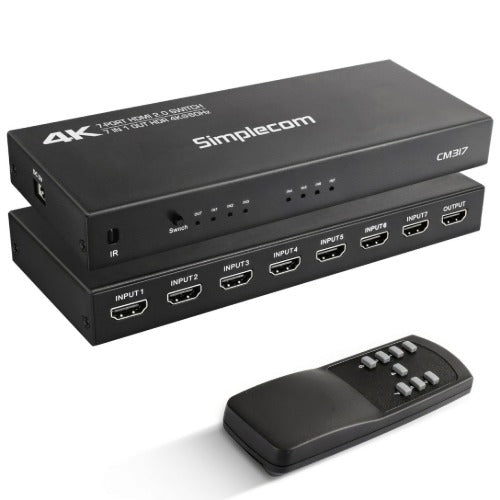 Simplecom CM317 7-Port HDMI 2.0 Switch with Remote 7 IN 1 OUT Splitter HDCP 2.2 4K@60Hz - Image 2