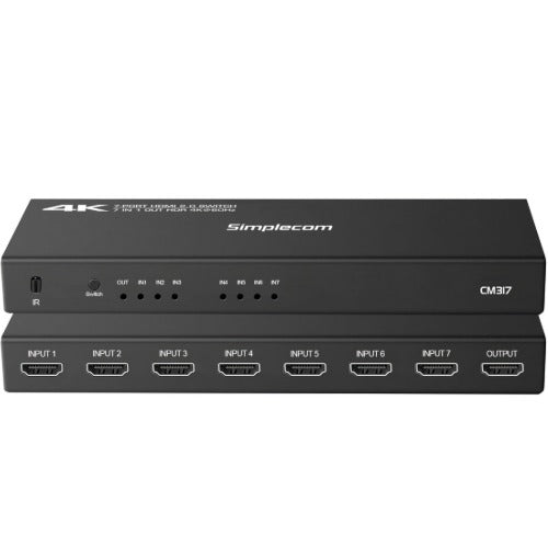 Simplecom CM317 7-Port HDMI 2.0 Switch with Remote 7 IN 1 OUT Splitter HDCP 2.2 4K@60Hz - Image 1