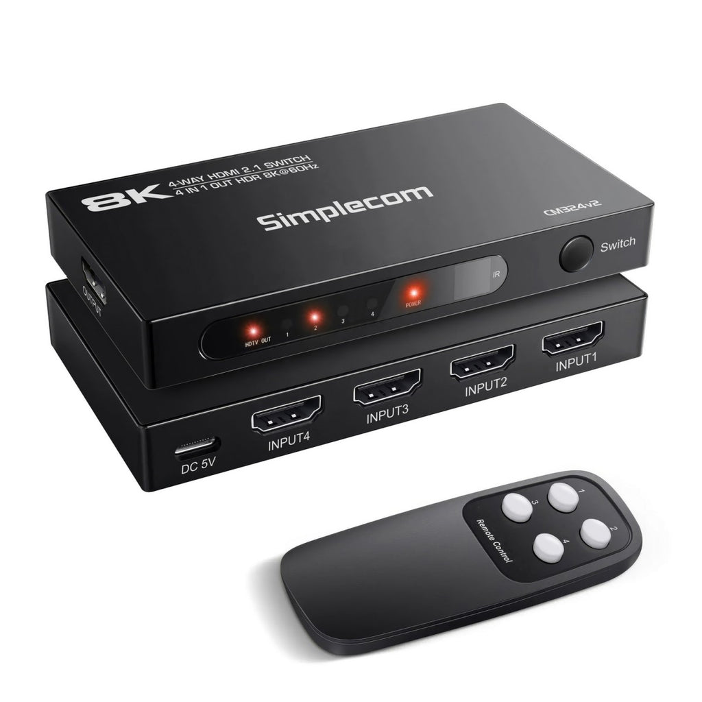 Simplecom CM324v2 4-Port HDMI 2.1 Switch 4 IN 1 OUT Splitter HDCP 2.3 8K@60Hz - Image 1