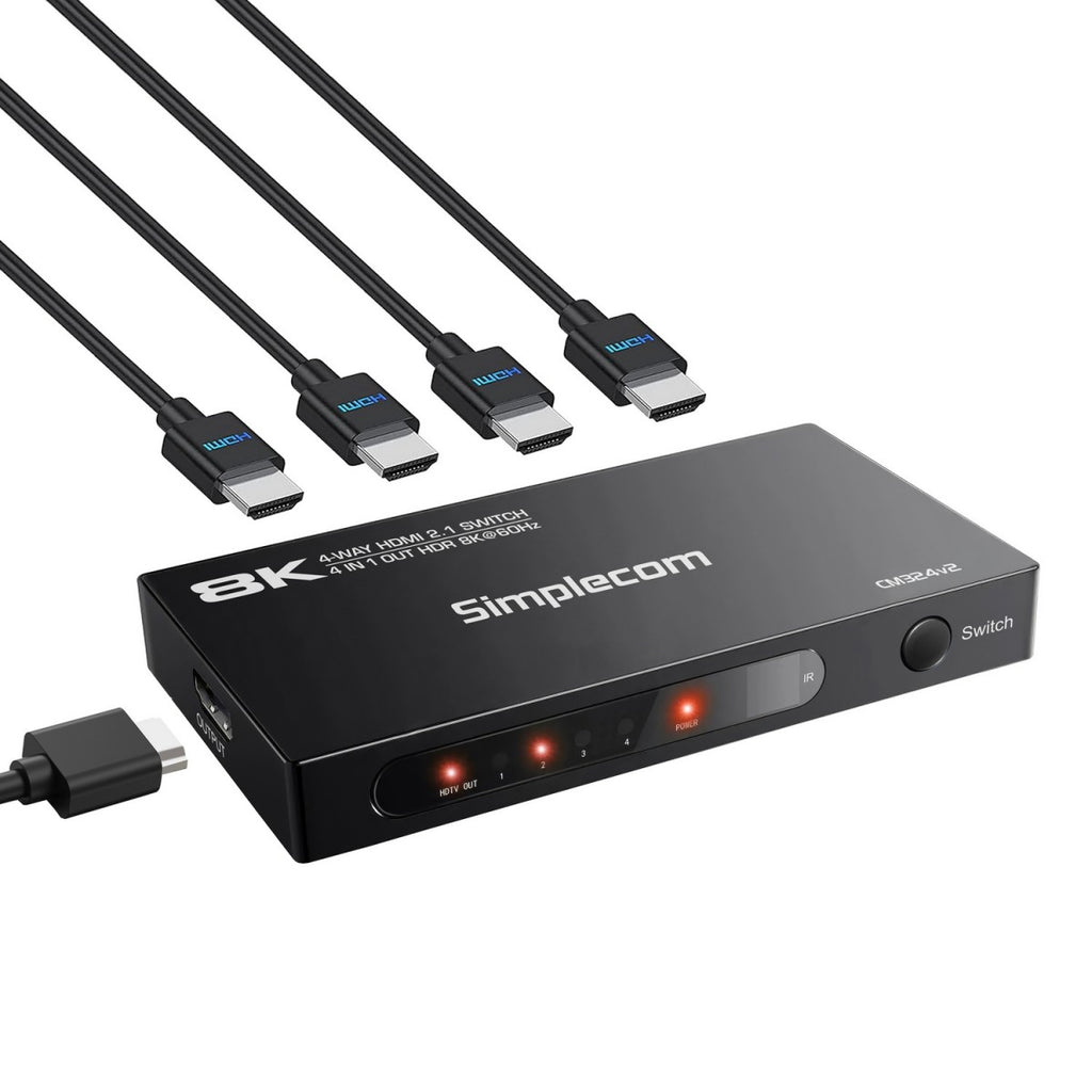 Simplecom CM324v2 4-Port HDMI 2.1 Switch 4 IN 1 OUT Splitter HDCP 2.3 8K@60Hz - Image 2
