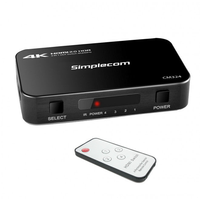 Simplecom CM324 4 Way HDMI 2.0 Switch 4 IN 1 OUT Ultra HD 4K 60Hz HDR HDCP 2.2 - Image 3
