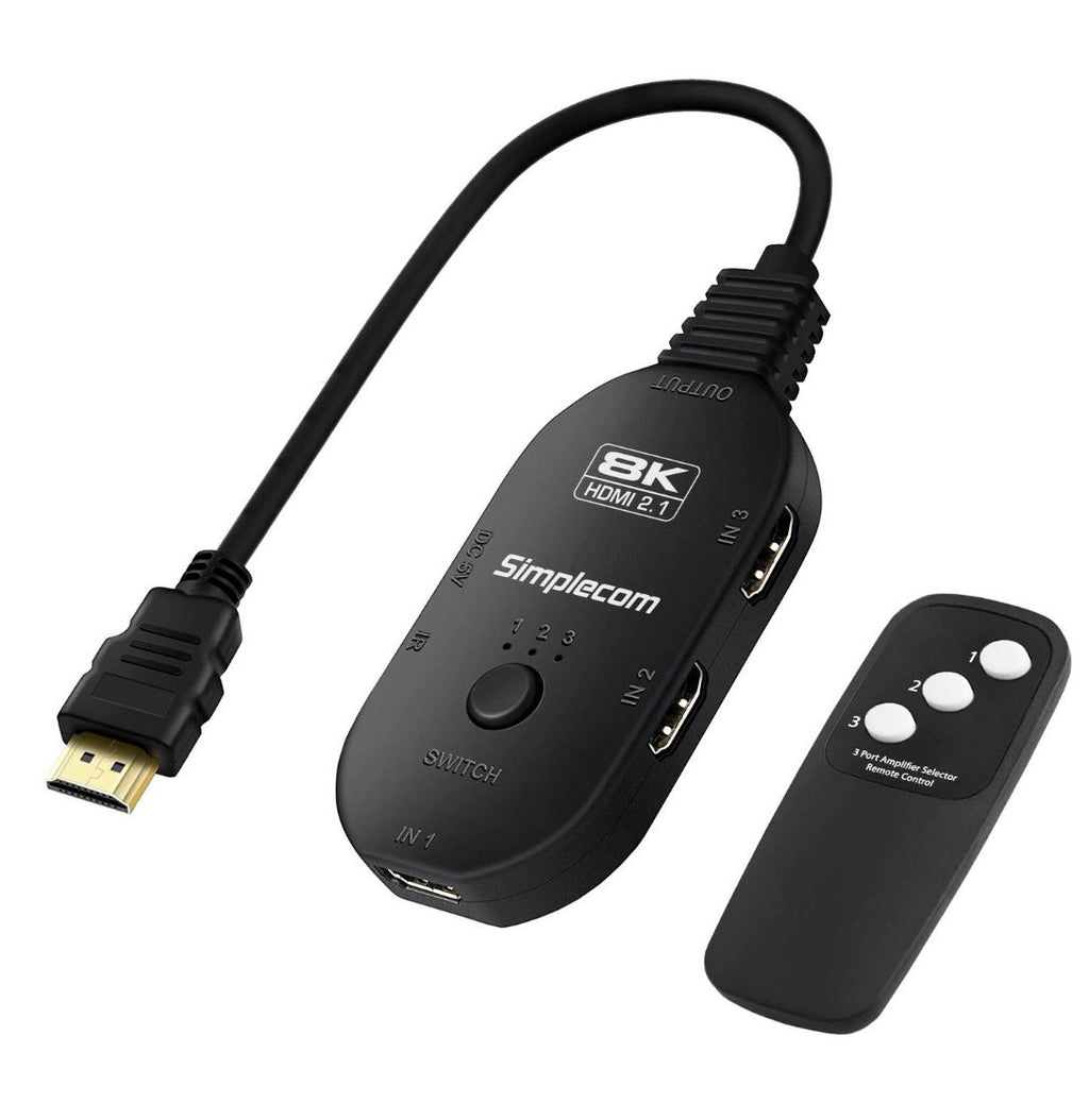 Simplecom CM353 3-Port HDMI 2.1 Switch 3 IN 1 OUT Splitter HDCP 2.3 8K@60Hz - Image 1