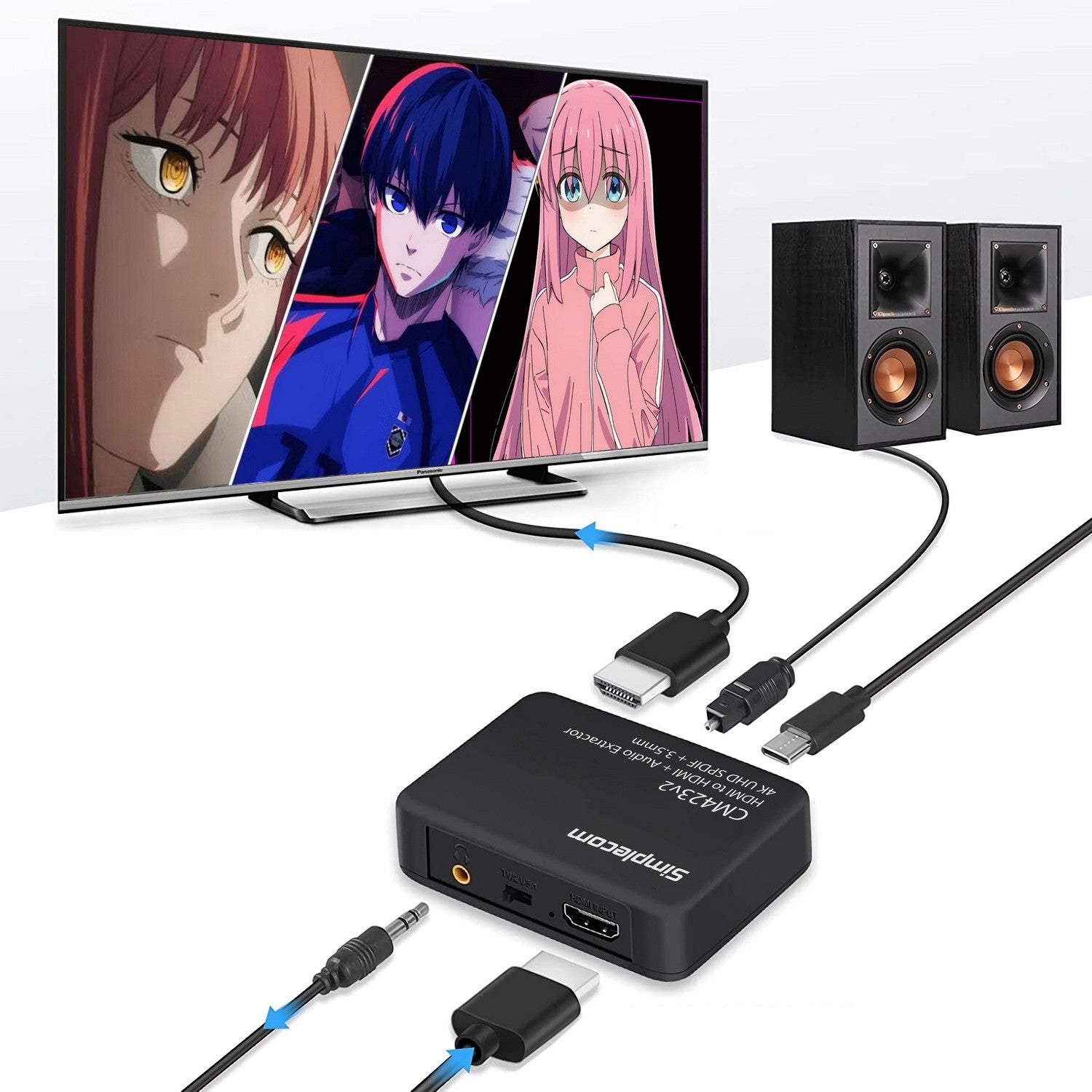 Simplecom CM423v3 HDMI 2.0 Audio Extractor Optical SPDIF + 3.5mm Stereo with ARC 4K@60Hz - Image 4