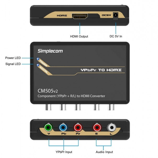 (LS)Simplecom CM505v2 Component (YPbPr + Stereo R/L) to HDMI Converter Full HD 1080p - Image 4