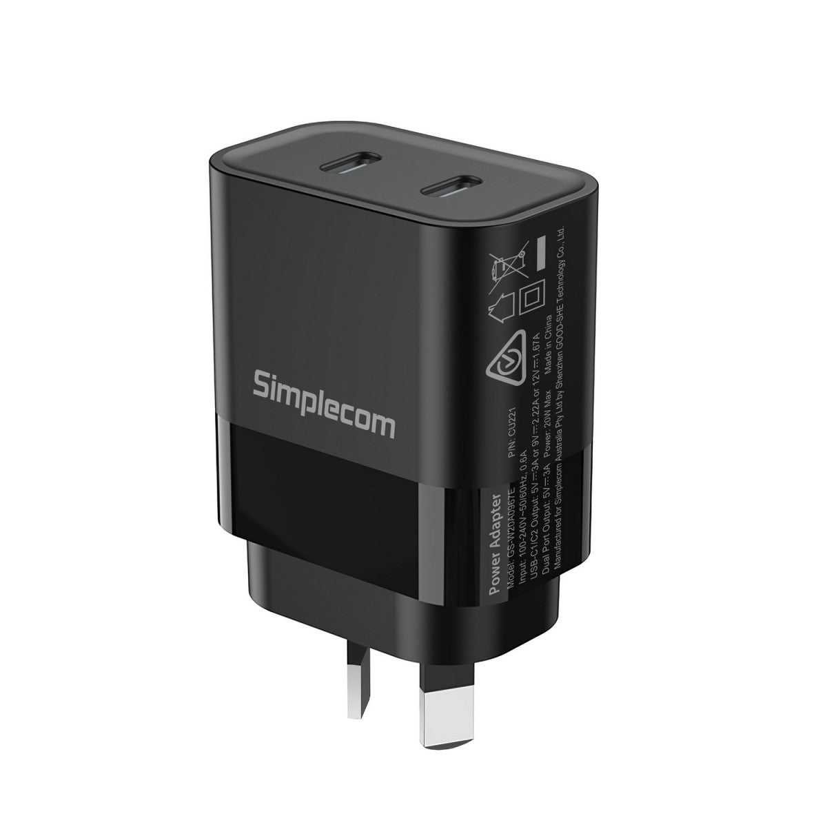 Simplecom CU221 Dual USB-C Fast Wall Charger PD 20W for Phone Tablet(LS) - Image 1