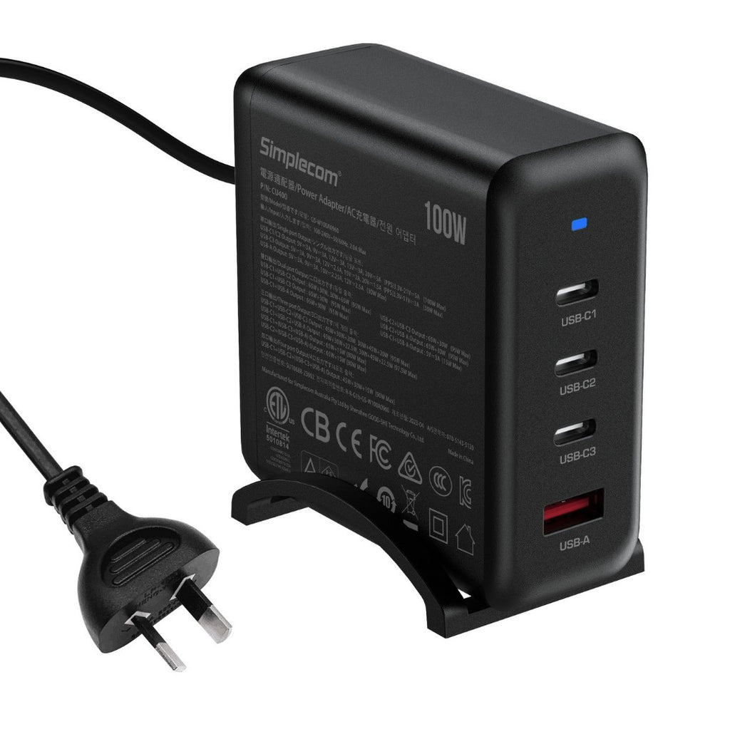 Simplecom CU400 4-Port PD 100W GaN Fast Charger 3xUSB-C + USB-A for Phone Tablet Laptop - Image 2