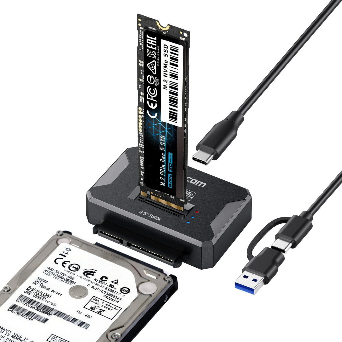 Simplecom SA516 NVMe/SATA Dual Protocol M.2 SSD and 2.5" SATA to USB Adapter 10Gbps - Image 2