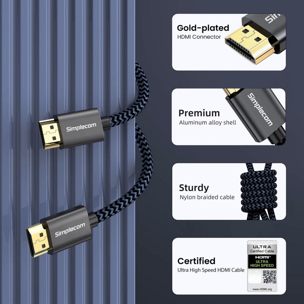 Simplecom SBT002 Ultra High Speed HDMI 2.1 Cable Nylon Braided 48Gbps 8K@60Hz - Image 4